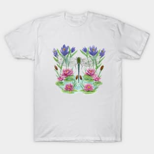 Spring Dragonfly with Water Lilies - Periwinkle Version T-Shirt